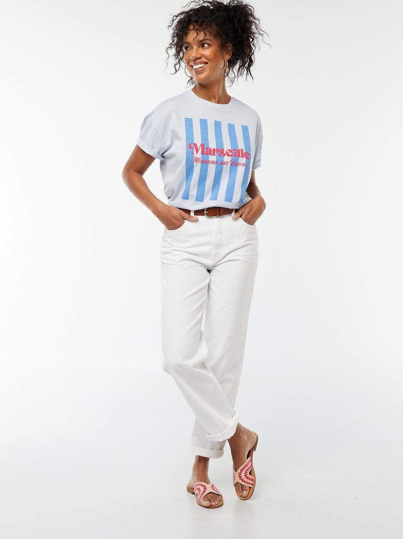 T-shirt imprimé 'Marseille' à manches courtes Bleu - Kiabi