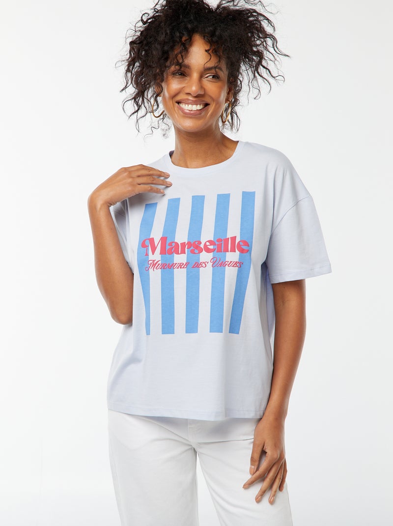 T-shirt imprimé 'Marseille' à manches courtes Bleu - Kiabi