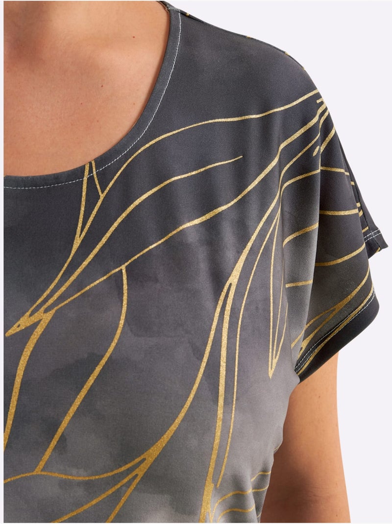 T-shirt Imprimé Matière Supérieure Facile D'entretien - Taille Standard - Witt Gris Noir - Kiabi
