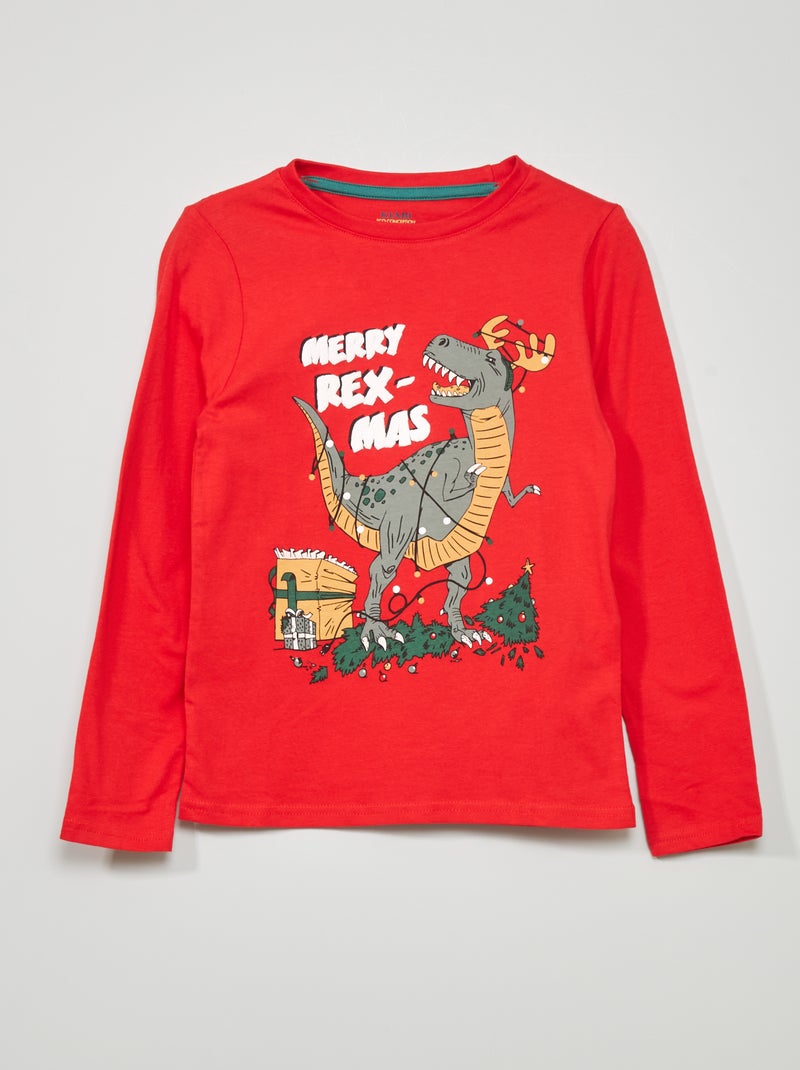 T-shirt imprimé 'Merry Rex-Mas' Rouge - Kiabi
