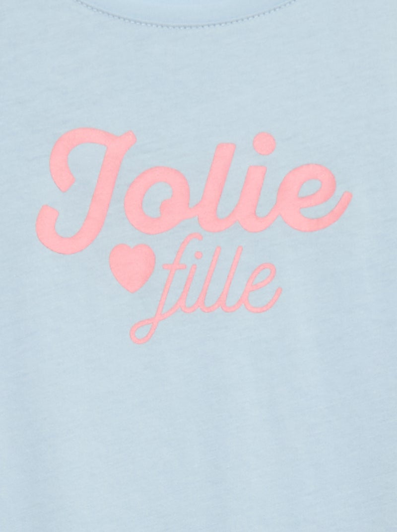 T-shirt imprimé message à manches courtes Bleu - Kiabi