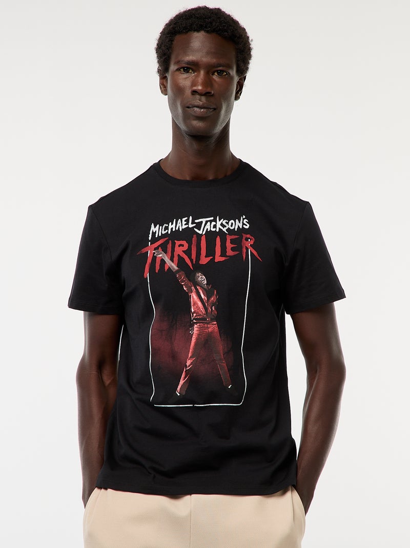 T-shirt imprimé 'Mickael Jackson' 'Thriller' à manches courtes Noir - Kiabi