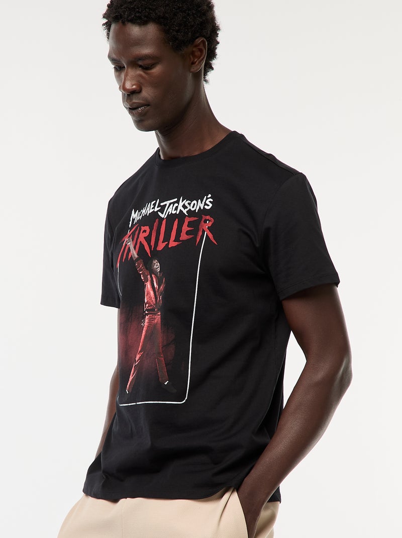 T-shirt imprimé 'Mickael Jackson' 'Thriller' à manches courtes Noir - Kiabi