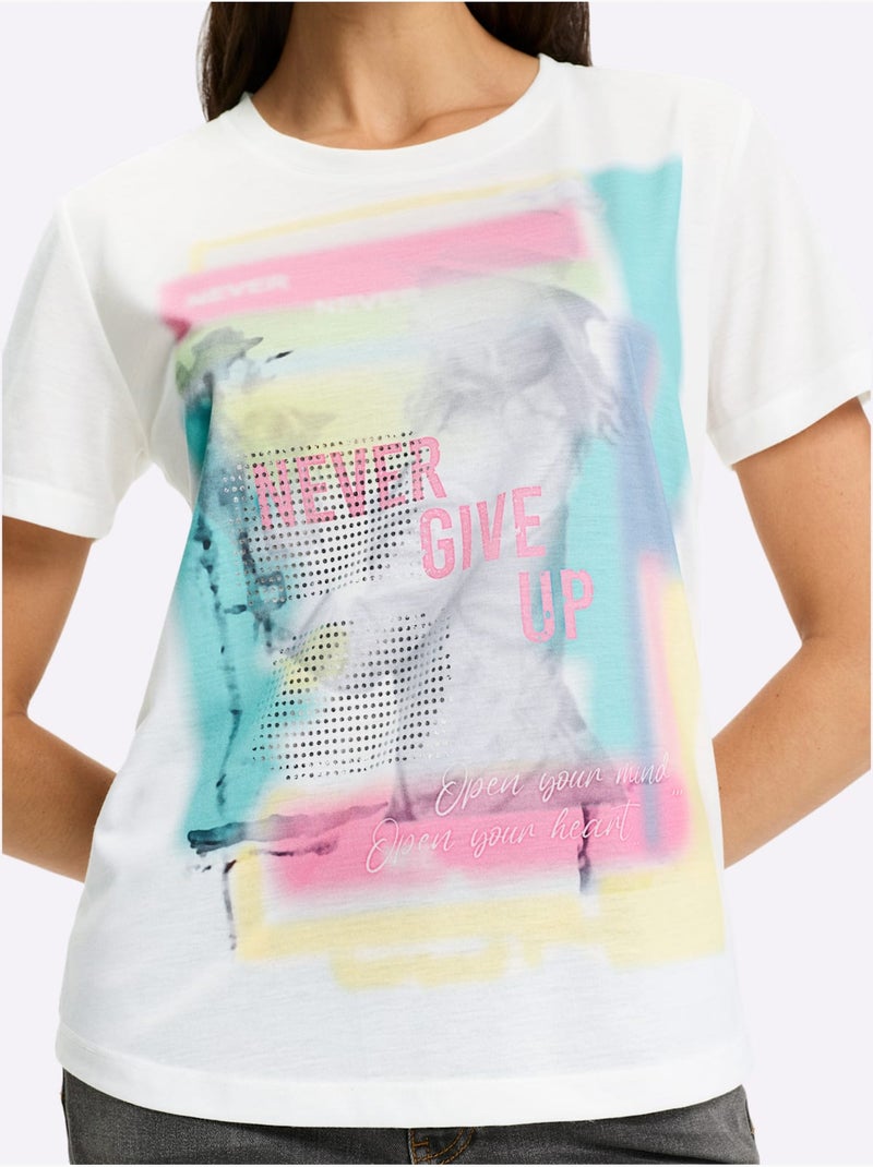 T-shirt Imprimé Mode - Taille Standard - Helline Ecru - Kiabi