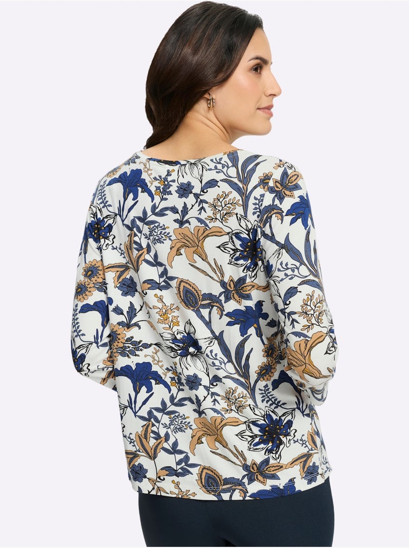 T-shirt Imprimé Motif Floral - Taille Standard - Witt Bleu Ecru - Kiabi