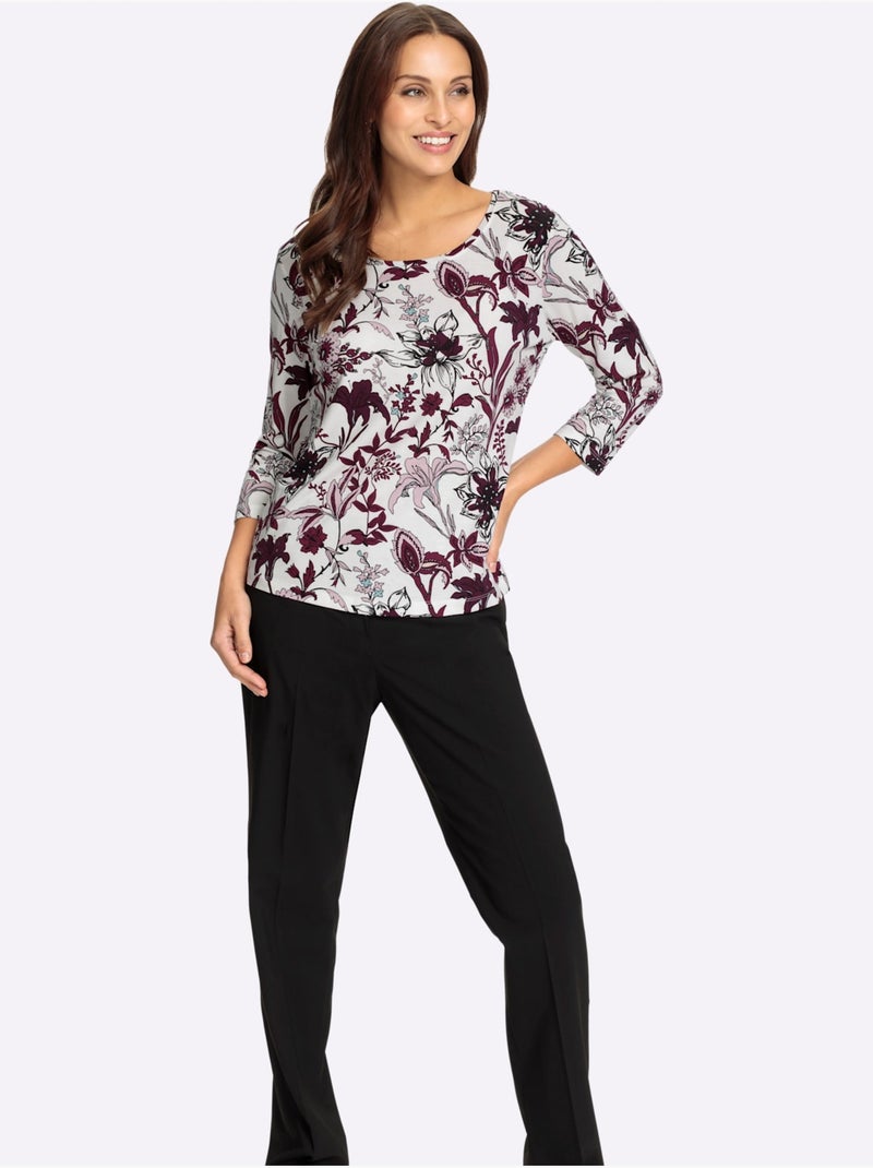 T-shirt Imprimé Motif Floral - Taille Standard - Witt Ecru/Rouge - Kiabi