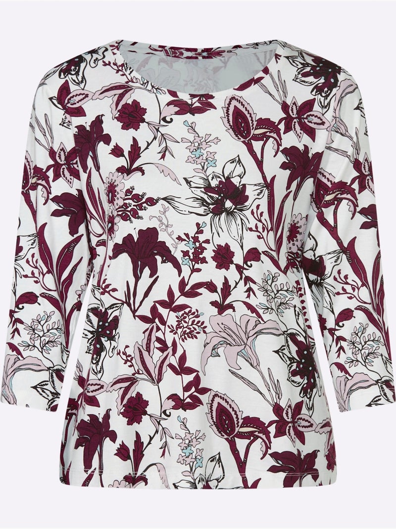 T-shirt Imprimé Motif Floral - Taille Standard - Witt Ecru/Rouge - Kiabi
