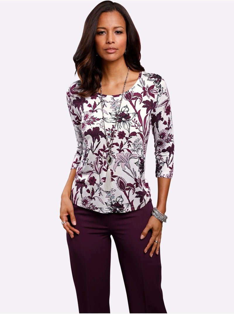 T-shirt Imprimé Motif Floral - Taille Standard - Witt Ecru/Rouge - Kiabi