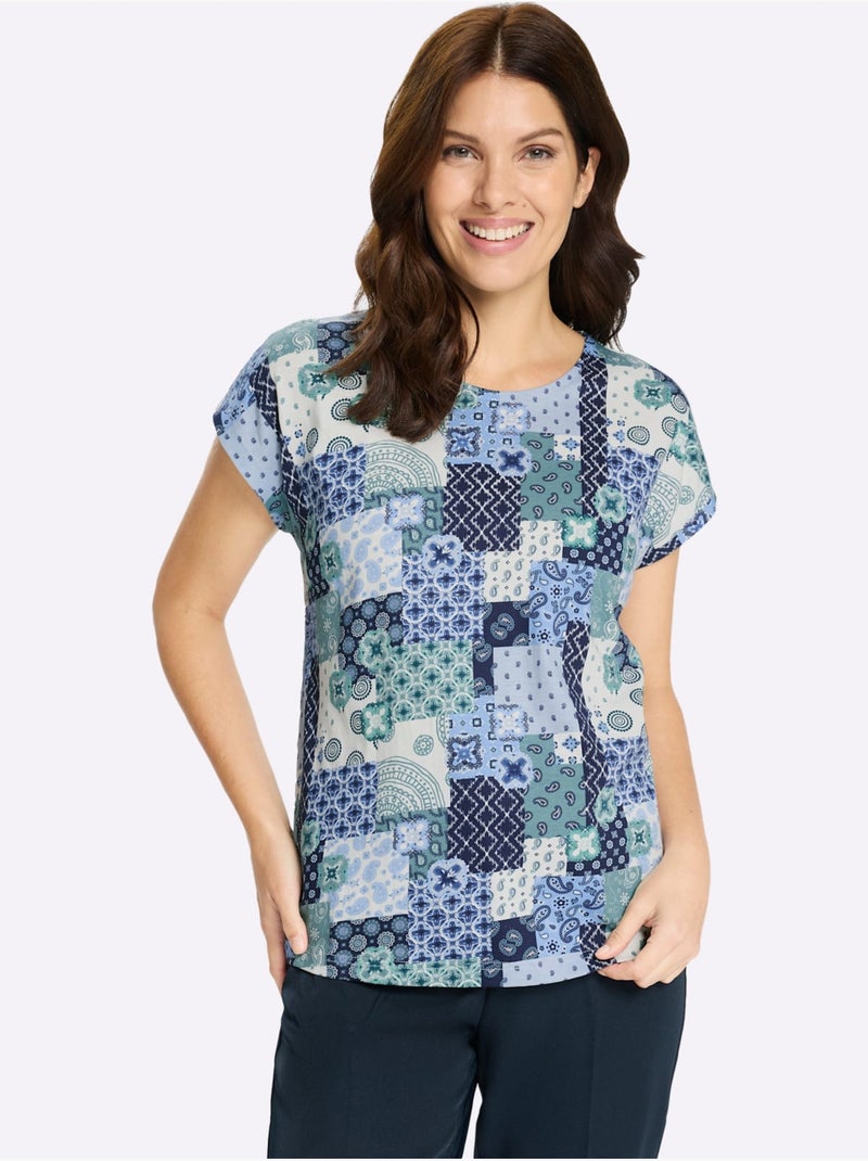 T-shirt Imprimé Motif Patchwork Moderne - Taille Standard - Moda Vilona Beige/Vert - Kiabi