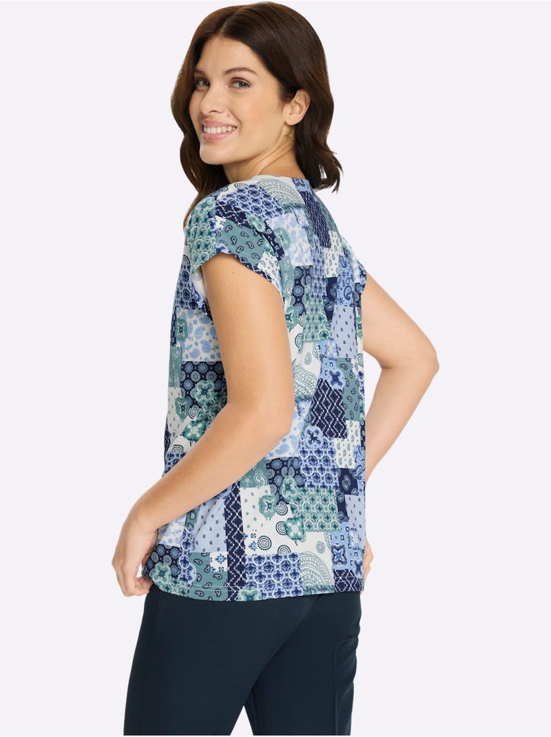 T-shirt Imprimé Motif Patchwork Moderne - Taille Standard - Moda Vilona Beige/Vert - Kiabi