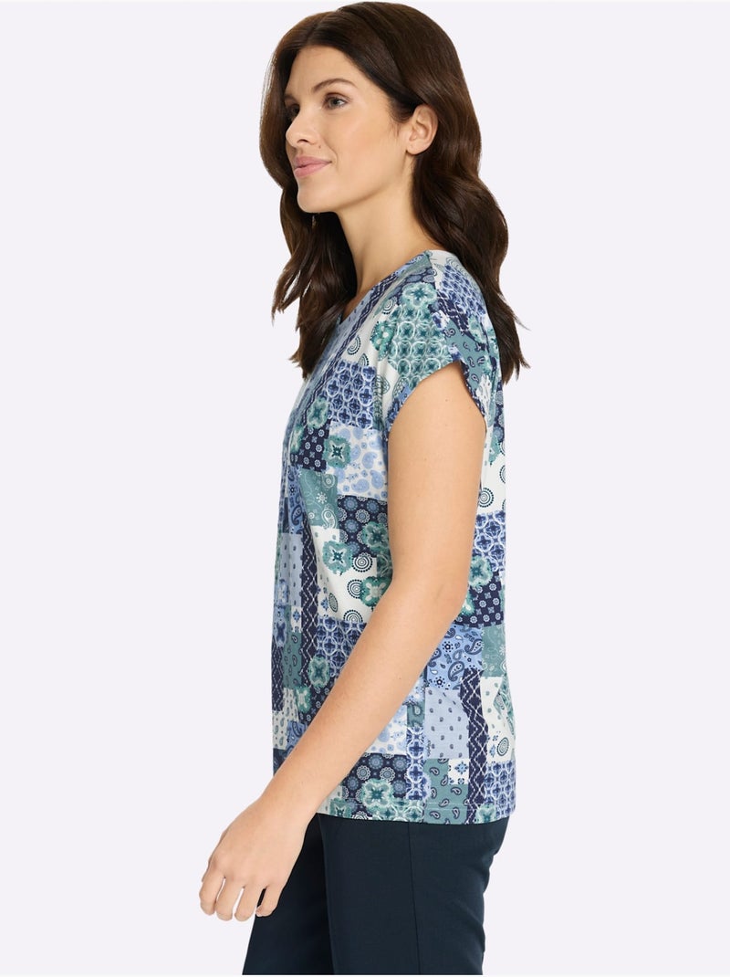 T-shirt Imprimé Motif Patchwork Moderne - Taille Standard - Moda Vilona Beige/Vert - Kiabi