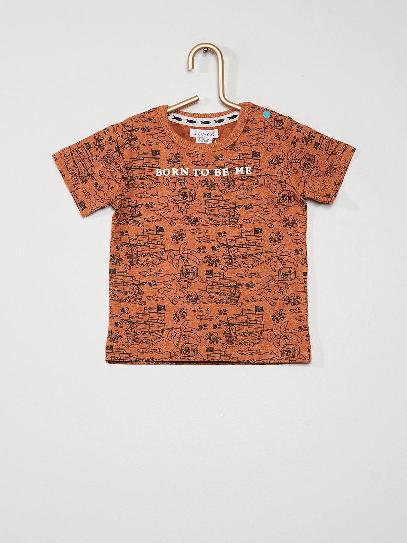 T-shirt imprimé 'motifs pirates' brun orangé - Kiabi