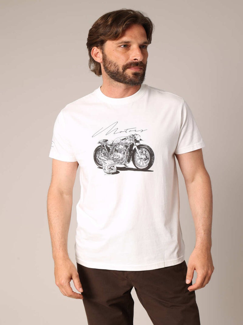 T-shirt imprimé moto style rétro, col rond et coupe droite. 'Deeluxe' Ecru - Kiabi
