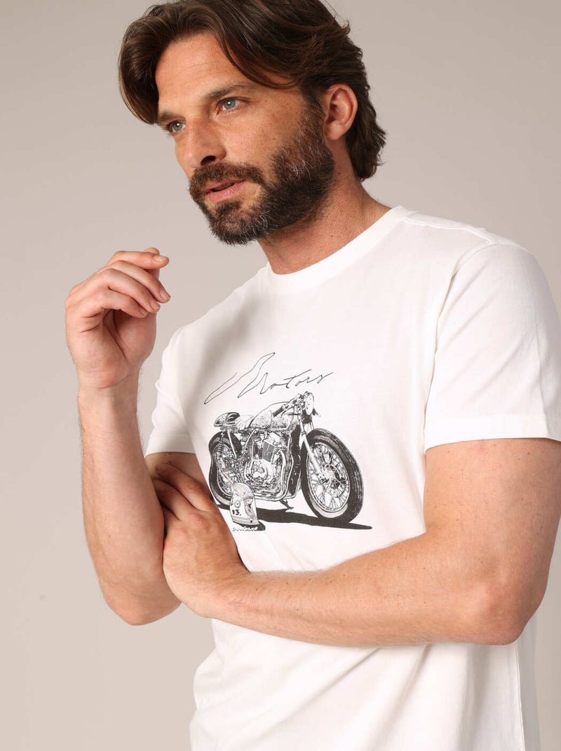 T-shirt imprimé moto style rétro, col rond et coupe droite. 'Deeluxe' Ecru - Kiabi