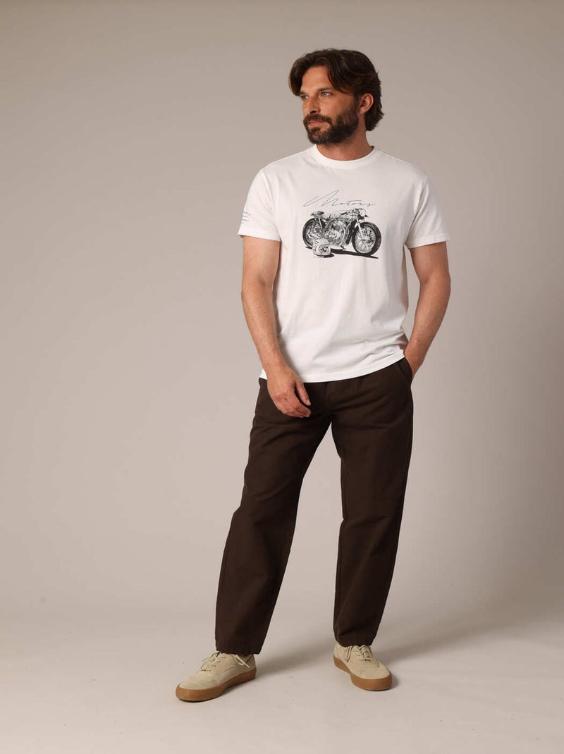 T-shirt imprimé moto style rétro, col rond et coupe droite. 'Deeluxe' Ecru - Kiabi