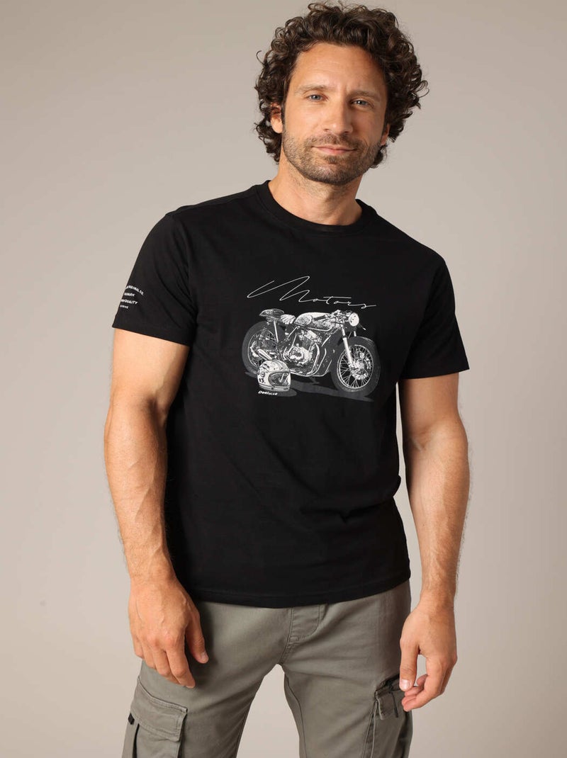 T-shirt imprimé moto style rétro, col rond et coupe droite. 'Deeluxe' Noir - Kiabi