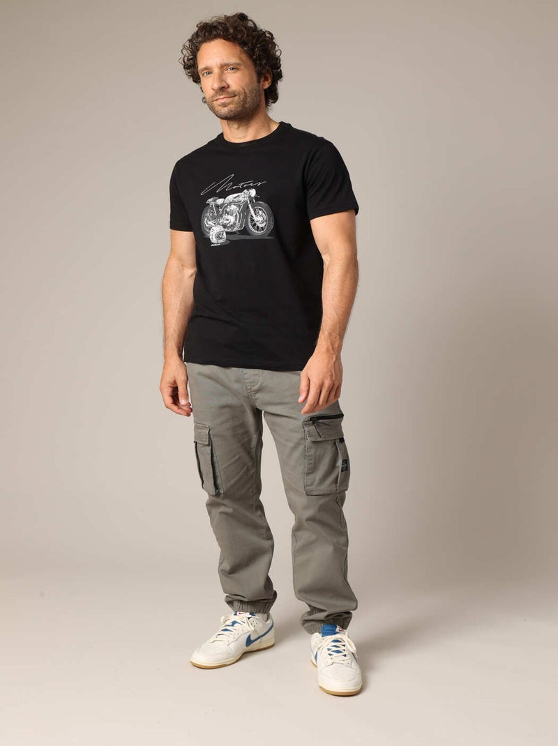 T-shirt imprimé moto style rétro, col rond et coupe droite. 'Deeluxe' Noir - Kiabi