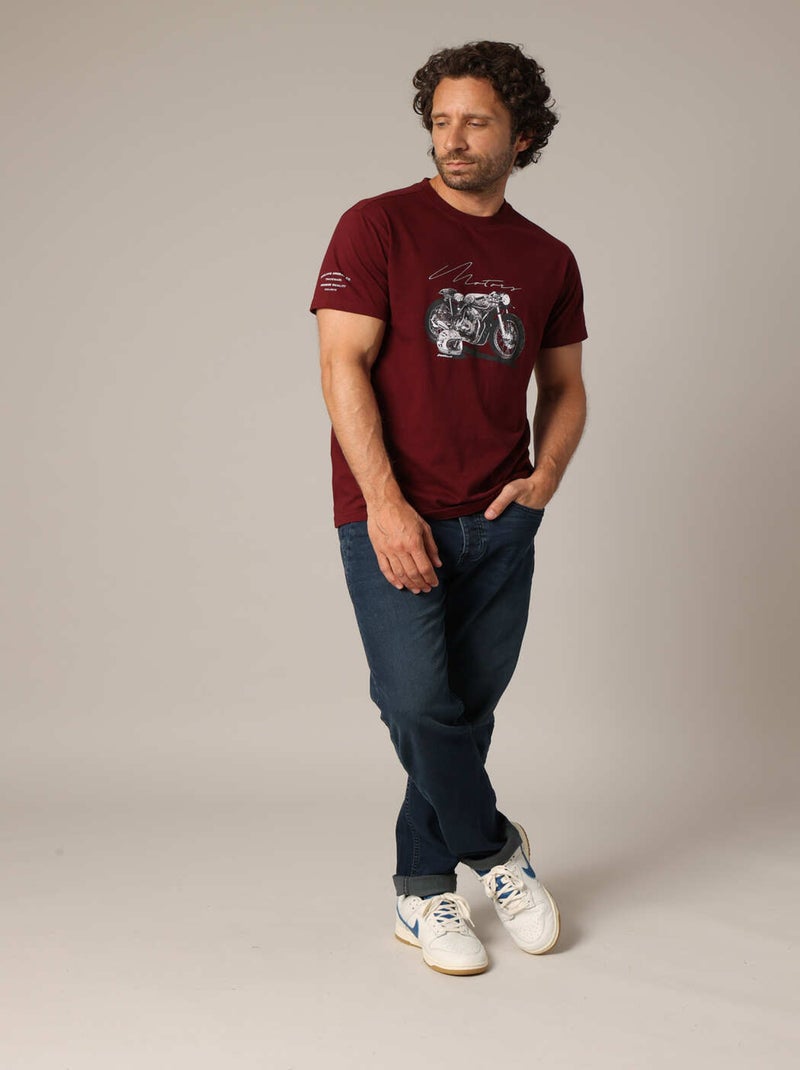 T-shirt imprimé moto style rétro, col rond et coupe droite. 'Deeluxe' Rouge foncé - Kiabi