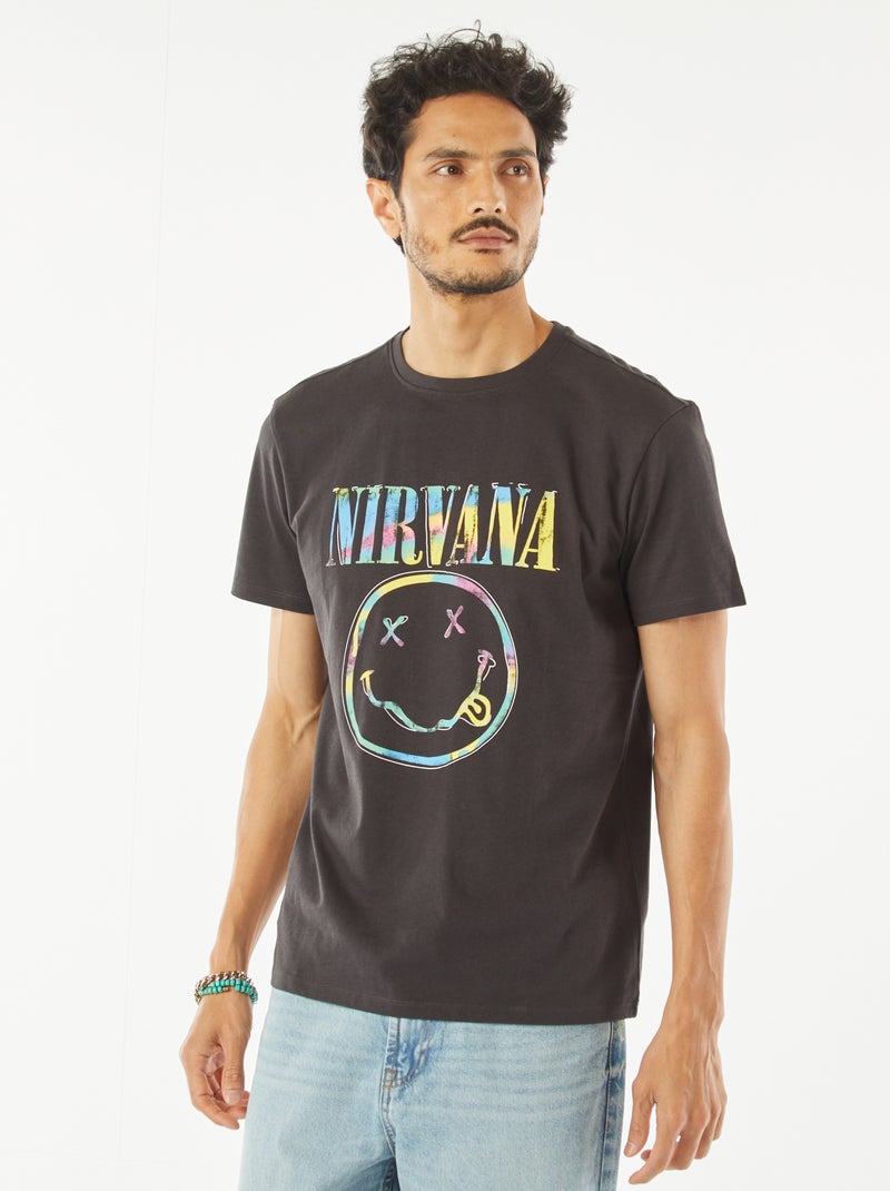 T-shirt imprimé 'Nirvana' manches courtes NOIR - Kiabi