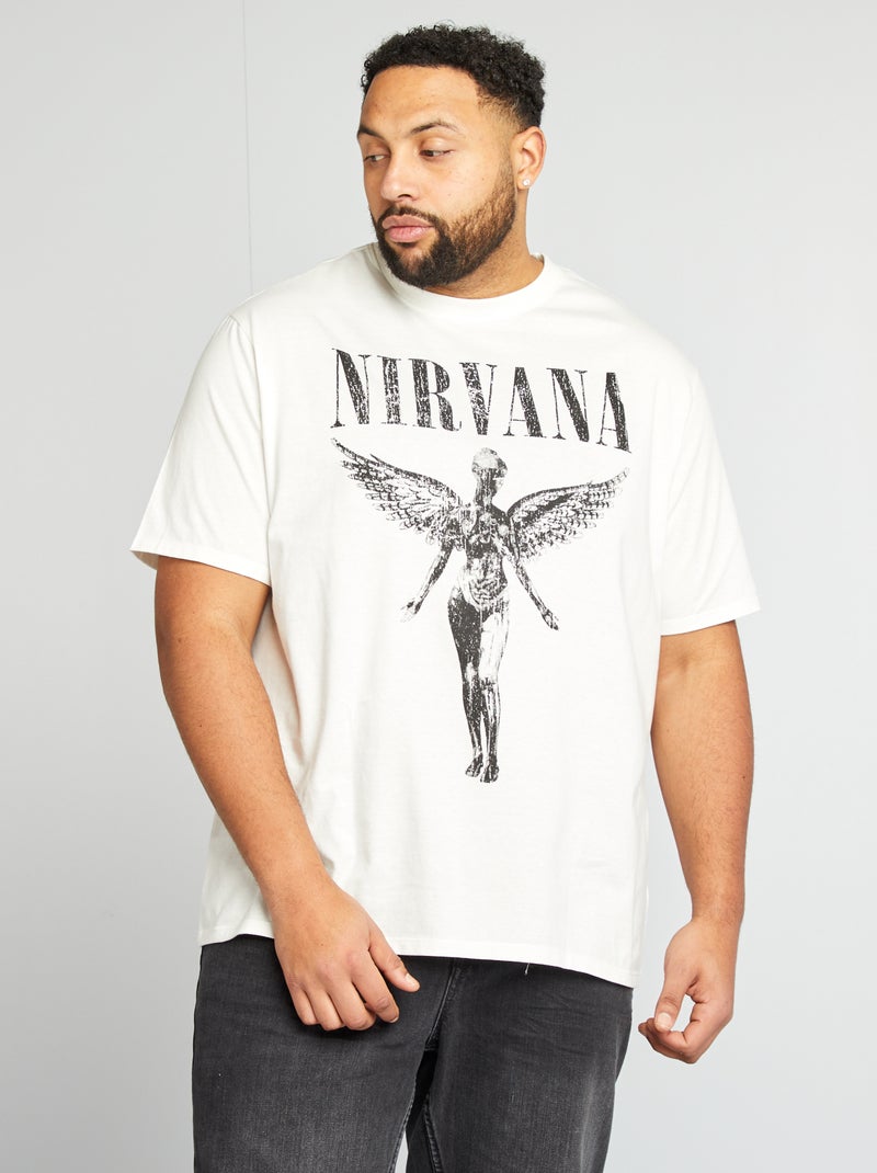 T-shirt imprimé 'Nirvana' recto-verso blanc - Kiabi