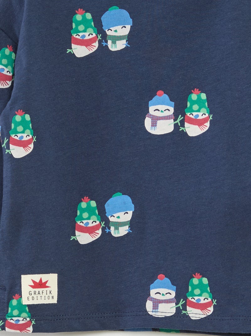 T-shirt imprimé Noël en coton Bleu - Kiabi