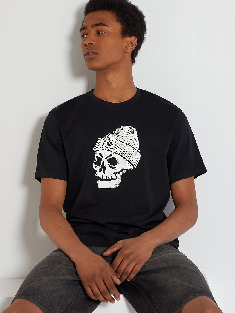 T-shirt imprimé noir skull - Kiabi