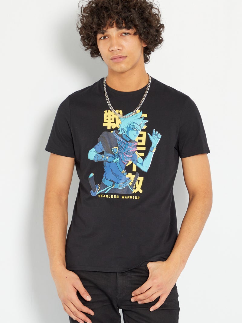 T-shirt imprimé noir warrior - Kiabi