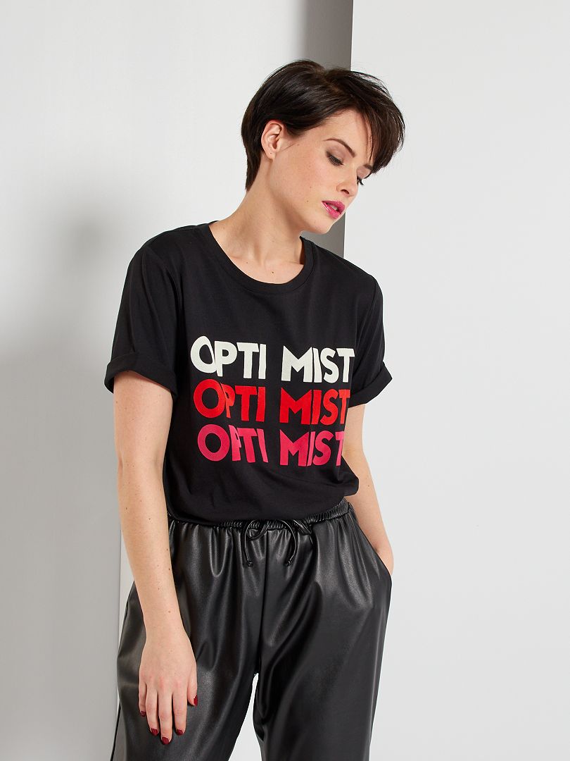 T-shirt imprimé 'Optimist' noir - Kiabi