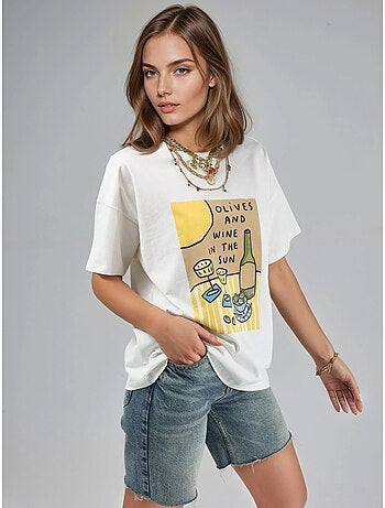 T-shirt imprimé oversize à col rond