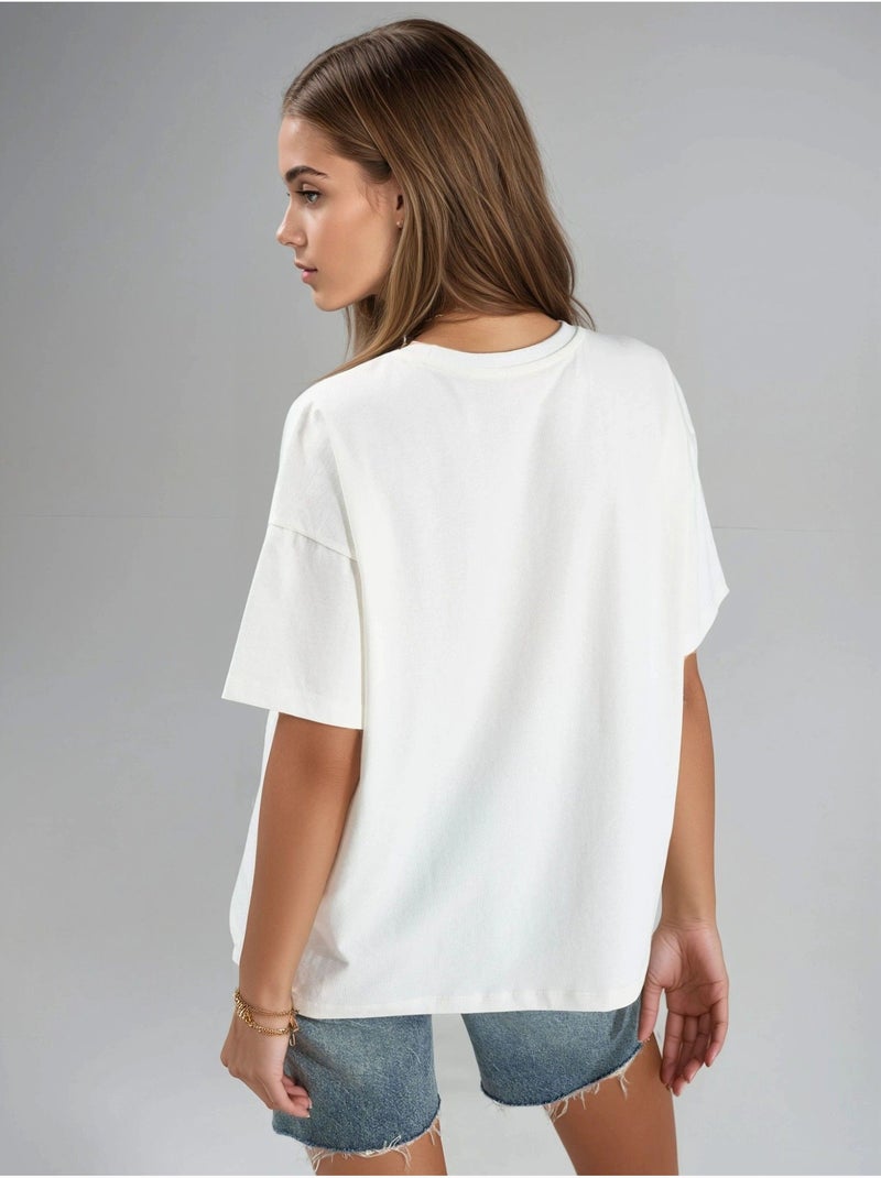 T-shirt imprimé oversize à col rond Blanc - Kiabi
