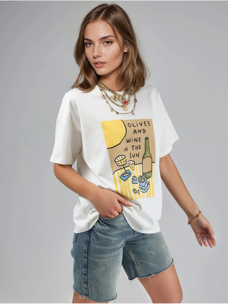 T-shirt imprimé oversize à col rond Blanc - Kiabi