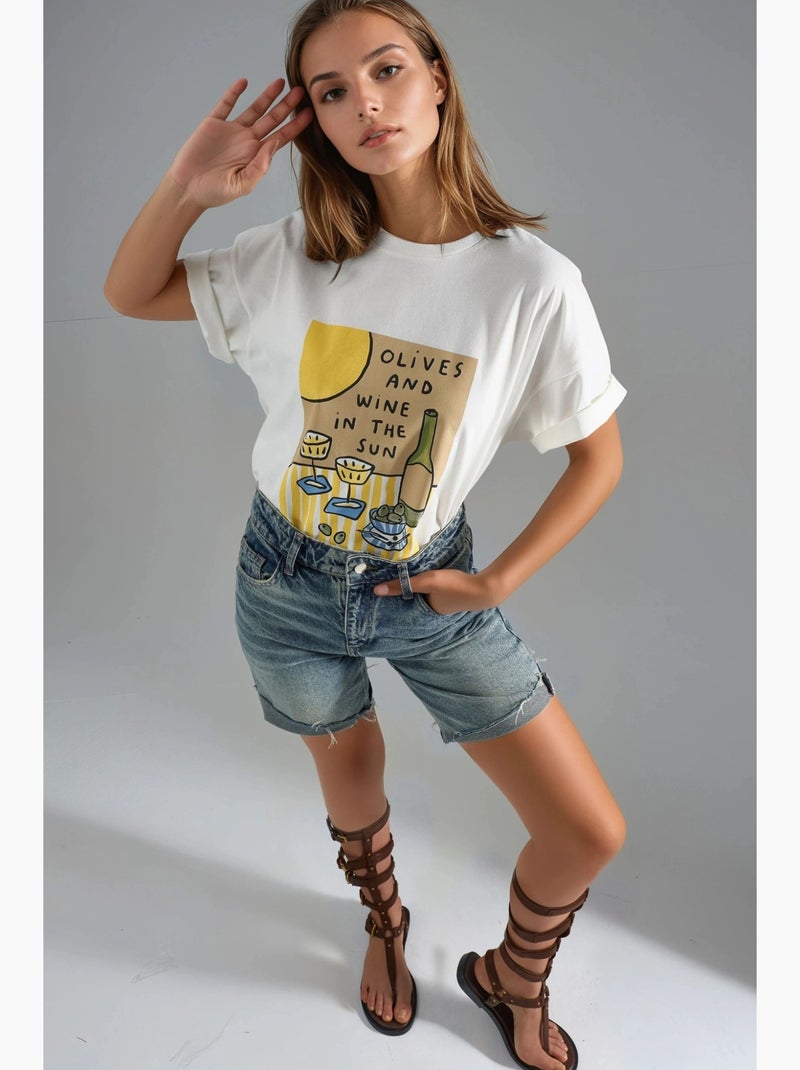 T-shirt imprimé oversize à col rond hiccup Blanc - Kiabi