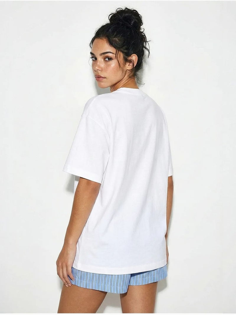 T-shirt imprimé oversize à col rond lucci Blanc - Kiabi