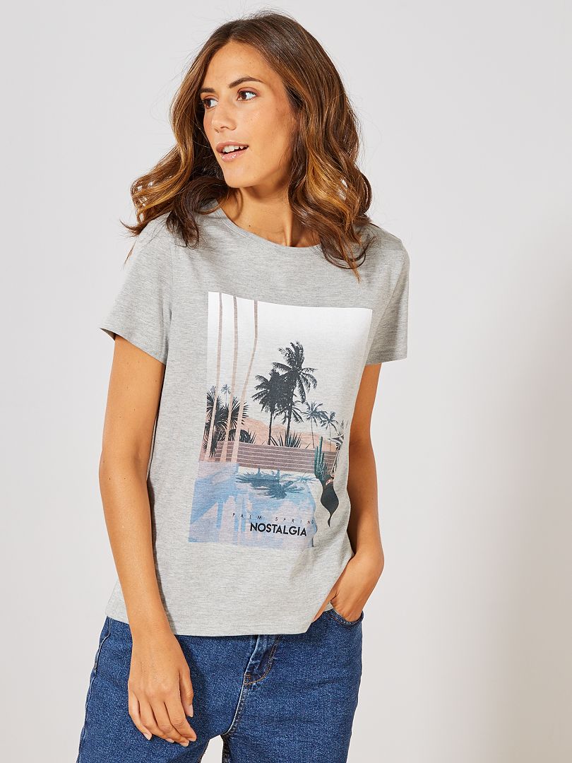 T-shirt imprimé 'Palm Spring' gris - Kiabi