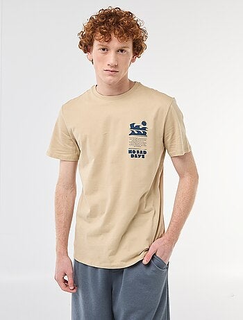 T-shirt imprimé placé en coton uni
