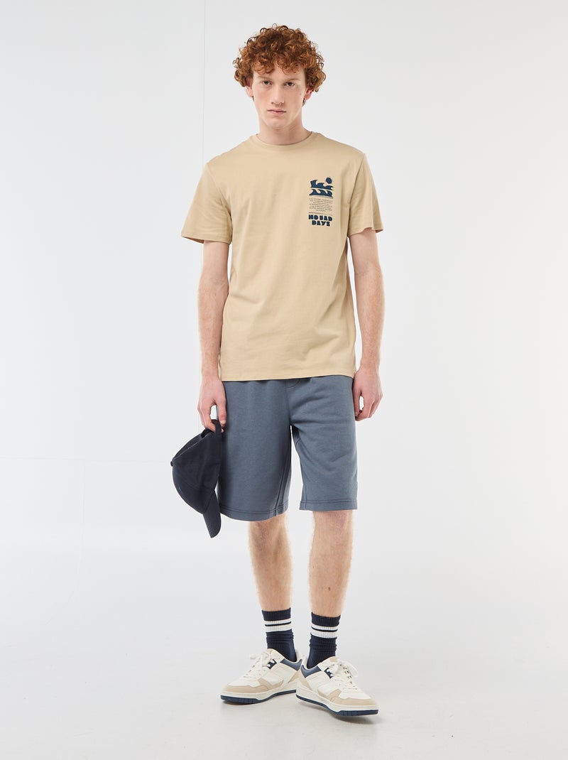T-shirt imprimé placé en coton uni Beige - Kiabi