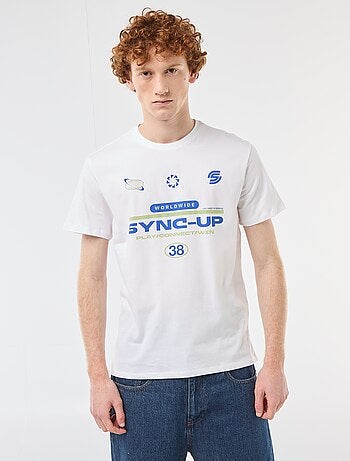 T-shirt imprimé placé en coton uni