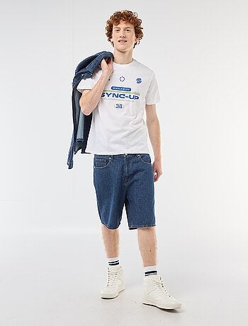 T-shirt imprimé placé en coton uni