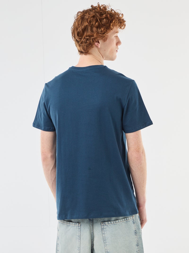 T-shirt imprimé placé en coton uni Bleu - Kiabi