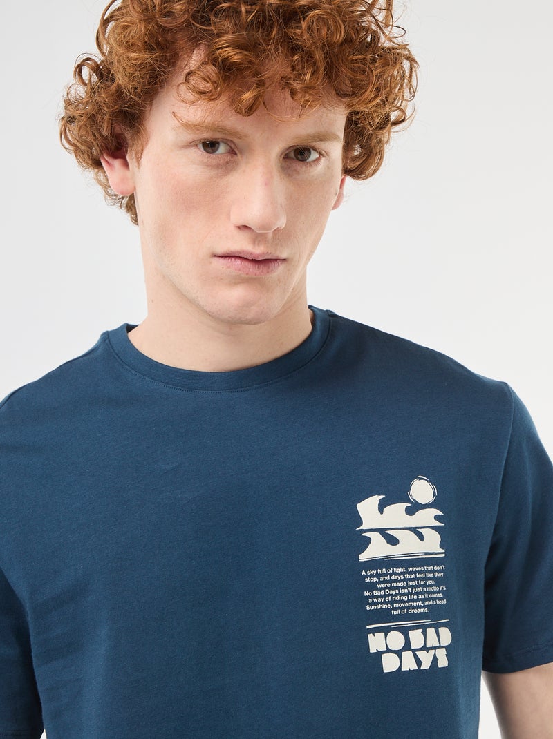 T-shirt imprimé placé en coton uni Bleu - Kiabi