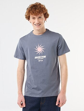 T-shirt imprimé placé en coton uni