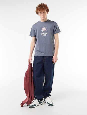 T-shirt imprimé placé en coton uni