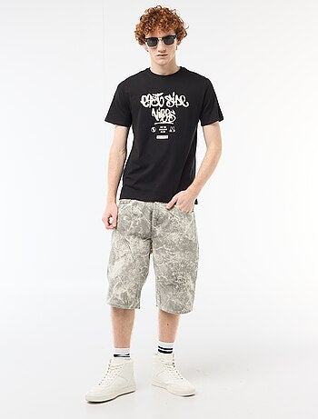 T-shirt imprimé placé en coton uni