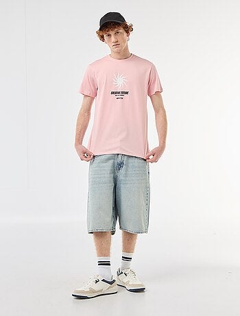 T-shirt imprimé placé en coton uni