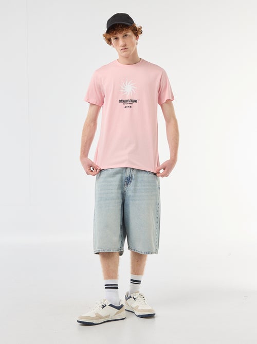 T-shirt imprimé placé en coton uni - Kiabi