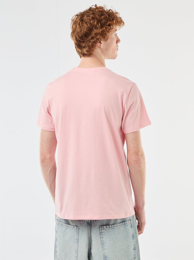 T-shirt imprimé placé en coton uni Rose - Kiabi