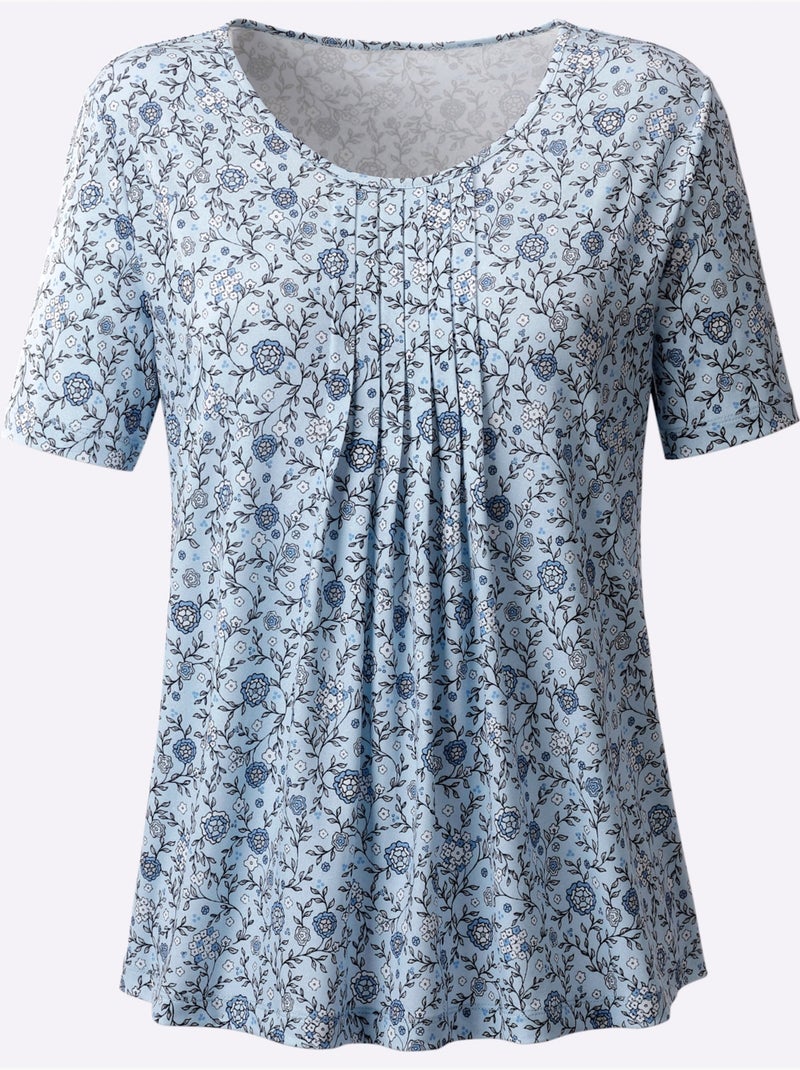 T-shirt Imprimé Plis Affinants à L'encolure - Taille Standard - Witt Bleu Bleu - Kiabi