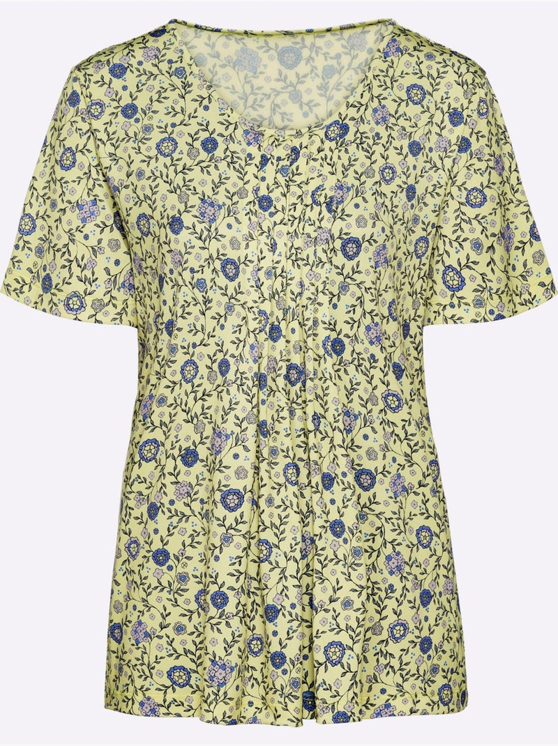 T-shirt Imprimé Plis Affinants à L'encolure - Taille Standard - Witt Bleu Vert - Kiabi