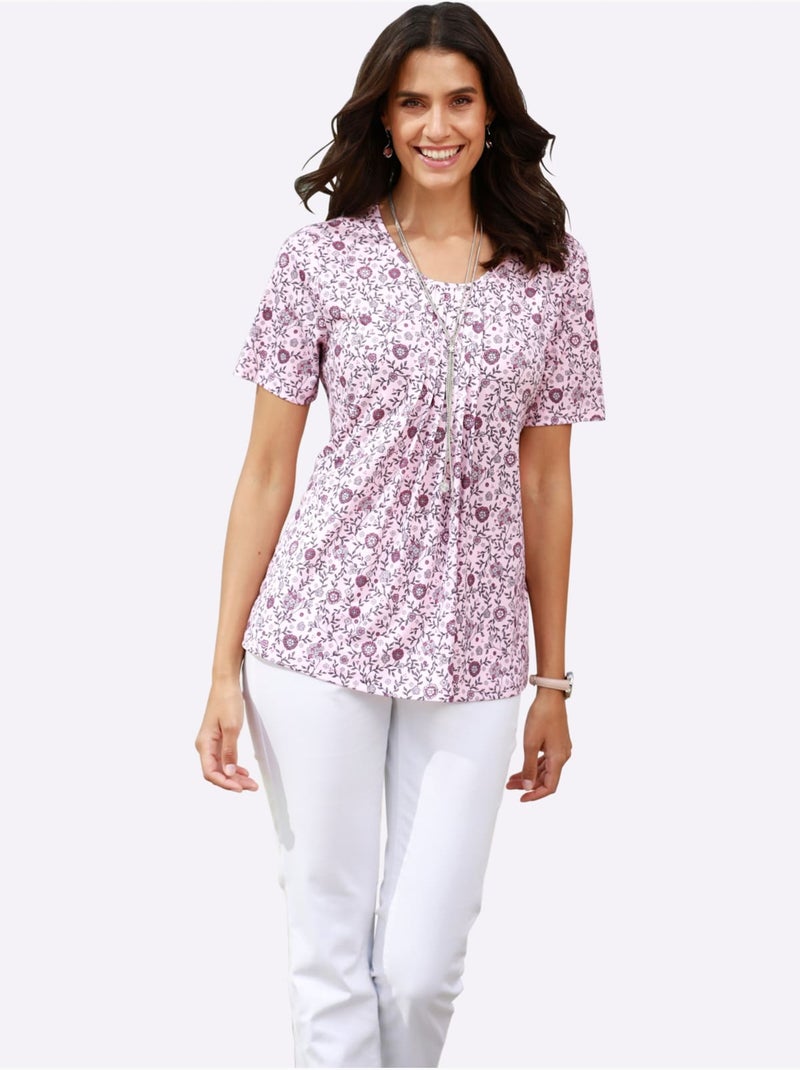 T-shirt Imprimé Plis Affinants à L'encolure - Taille Standard - Witt Rose clair - Kiabi