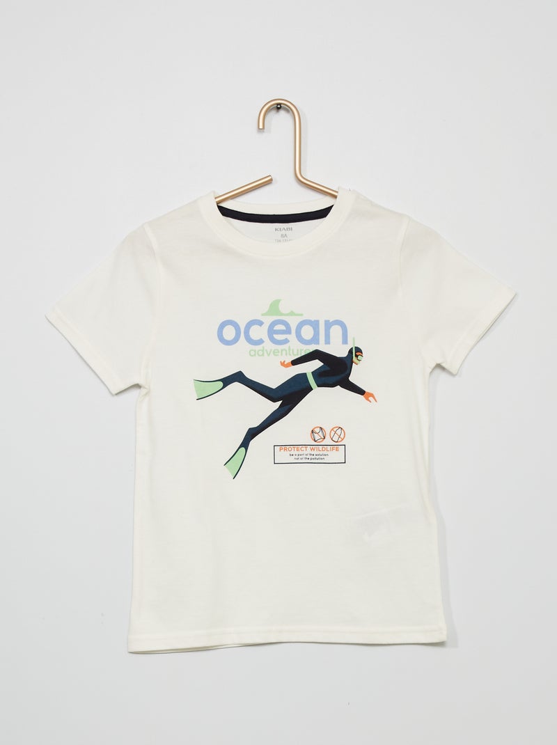T-shirt imprimé 'plongeur' blanc - Kiabi